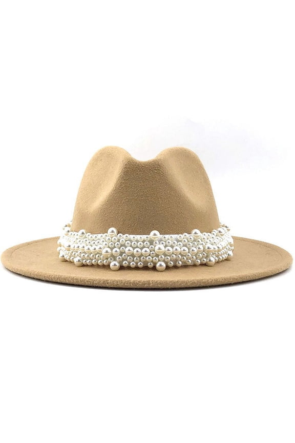 Cowboy Hat for Women Women's British Style Fashion Elegant Jazz Pearl Ring With Top Big Brim Ladies Woolen Casual Hats
