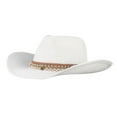 thumbnail image 1 of ZHENHONG Cowboy Hats for Women and Men Retro Western Riding Hat Leather Wide Brim Hat Casual Solid Straw Hat White, 1 of 4