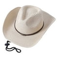 thumbnail image 1 of ZHENHONG Cowboy Hats for Women and Men Ribbon Straw Hat Breathable Sunshade Hat Casual Solid Color Headwear Beige, 1 of 2