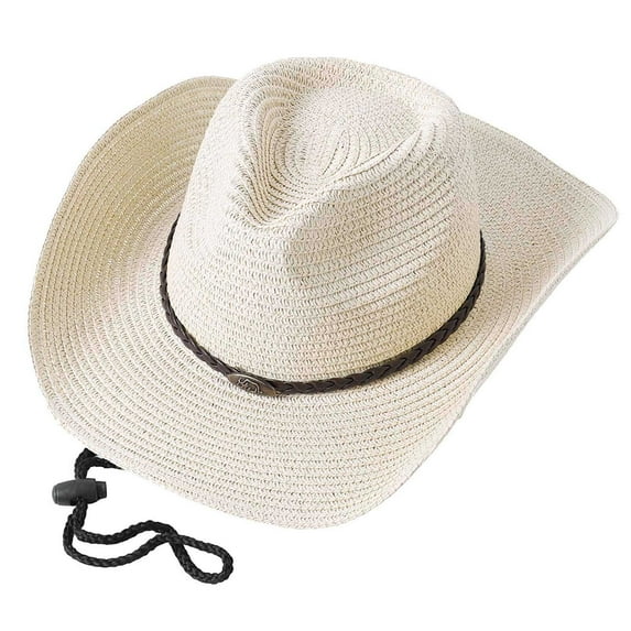 ZHENHONG Cowboy Hats for Women and Men Ribbon Straw Hat Breathable Sunshade Hat Casual Solid Color Headwear White