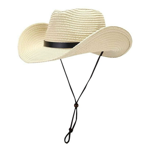 ZHENHONG Cowboy Hats for Women and Men Trendy Wide Brim Travel Sunproof Straw Hat Casual Solid Color Headwear Beige