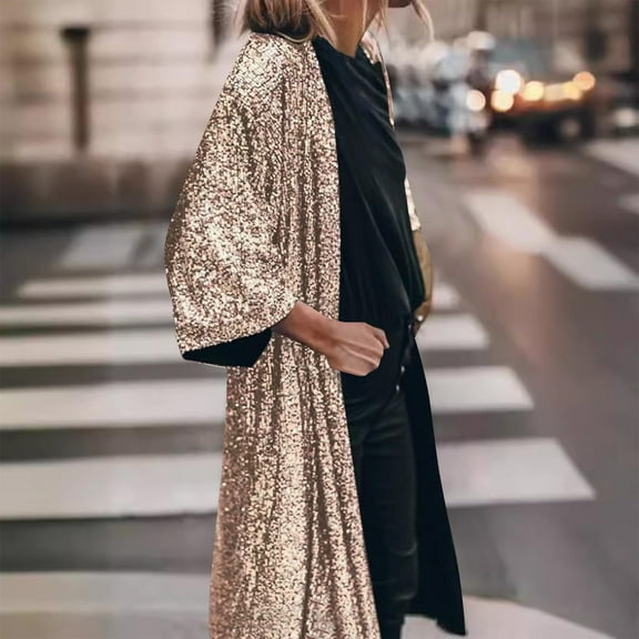 ZHENHONG Crew Cardigans Womens, Sparkly Jackets For Women Sequin Open Front Cardigan Sparkly Long Thin Coat Concert Outfits For WomenCardigans for Women