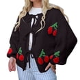 thumbnail image 1 of ZHENHONG Crew Cardigans Womens, Women Tie Front Cherry Cardigan Sweater Oversized Chunky Knit Long Sleeve Trendy Fall Winter Sweater CardiganCardigans for Women, 1 of 8