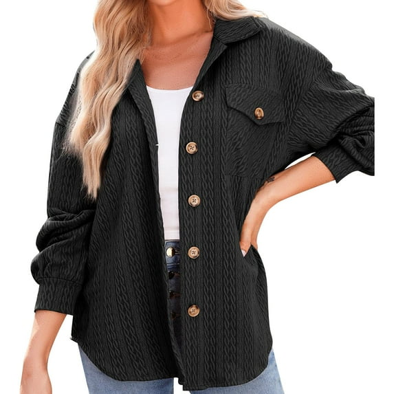 ZHENHONG Crew Cardigans Womens, Womens Cable Knit Shacket Lightweight Long Sleeve Button Down Shirts Casual Oversized Blouses TopsCardigans for Women