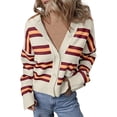 thumbnail image 1 of ZHENHONG Crew Cardigans Womens, Womens Cropped Striped Knit Cardigans Sweaters Trendy Long Sleeve Lightweight Open Front Button OutfitsCardigans for Women, 1 of 8