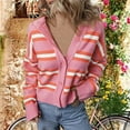 thumbnail image 1 of ZHENHONG Crew Cardigans Womens, Womens Cropped Striped Knit Cardigans Sweaters Trendy Long Sleeve Lightweight Open Front Button OutfitsCardigans for Women, 1 of 9