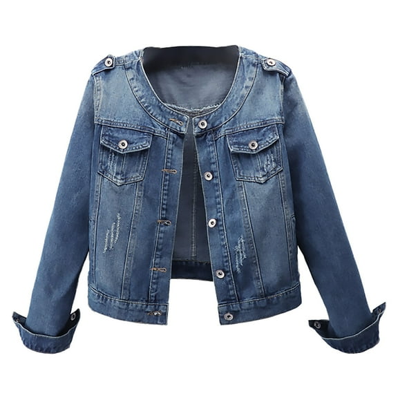 ZHENHONG Demin Jacket Woman, Women Autumn Long Sleeve Retro Short Denim Jackets Light Blue Jean CoatsJean Jacket for Women