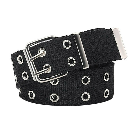 ZHENHONG Double Buckle Belt for Women and Men Casual Solid Canvas Waistband Double Pin Buckle Belt Women's Accessories Belt Black