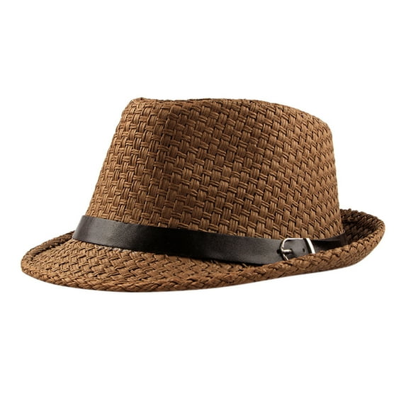 ZHENHONG Fedora Hats for Women Summer Wide Brim Beach Hats Breathable Straw Sun Hat Casual Solid Color Headwear Coffee
