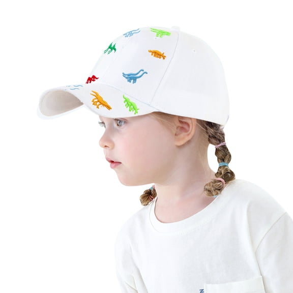 ZHENHONG Girls Baseball Caps Cute Children Visor Hat Breathable Outdoor Sun Hat Casual Dinosaur Graphic Headwear White