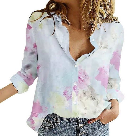 ZHENHONG Graphic Tees for Women, Women's Shirts Floral Print Button Down Shirt Fashion Lightweight Long Sleeve Blouse Spring Summer Casual Tops Going Out Tops