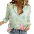 thumbnail image 1 of ZHENHONG Graphic Tees for Women, Women's Shirts Floral Print Button Down Shirt Fashion Lightweight Long Sleeve Blouse Spring Summer Casual Tops Going Out Tops, 1 of 5