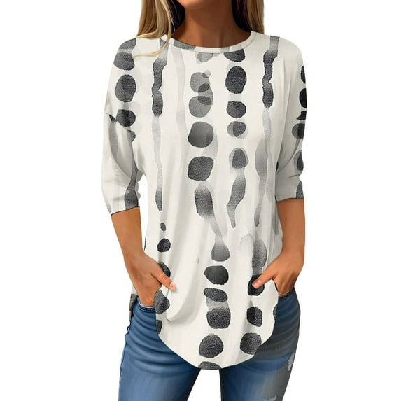 ZHENHONG Graphic Tees for Women, Women's Spring/Summer Flower Print Round Neck 7 Point Sleeve T Shirt Base Shirt Top Long Sleeve T Shirt Going Out Tops