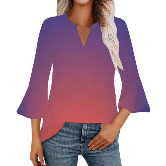 ZHENHONG Graphic Tees for Women, 3/4 Length Sleeve Womens Tops V Neck Spring Shirts 2025 Petal Bell Sleeve Plus Size Boho Tees Going Out Summer Tops