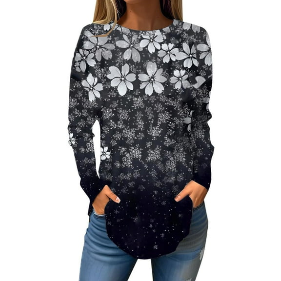 ZHENHONG Graphic Tees for Women, Women's 2025 Popular Printed Casual Loose Daily Round Neck Long Sleeved T Shirt Going Out Tops