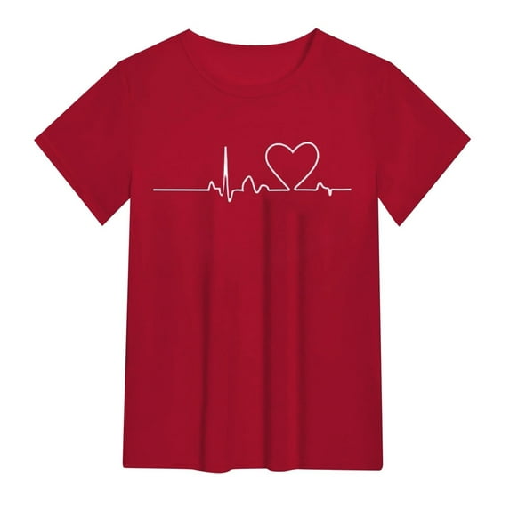 ZHENHONG Graphic Tees for Women, Women's Spring/Summer Love Printed Loose Casual Short Sleeved T Shirt Going Out Tops