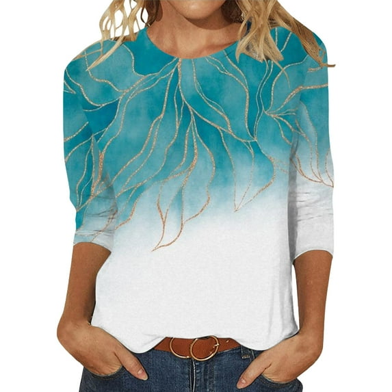 ZHENHONG Graphic Tees for Women, Women's Spring/Summer Round Neck Flower Print Loose Casual 3/4 Sleeve T Shirt Going Out Tops
