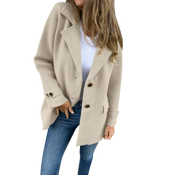 ZHENHONG Jackets Jackets for Womens, Women's Woolen Casual Loose Lapel Cardigan With False PocketsJackets for Women