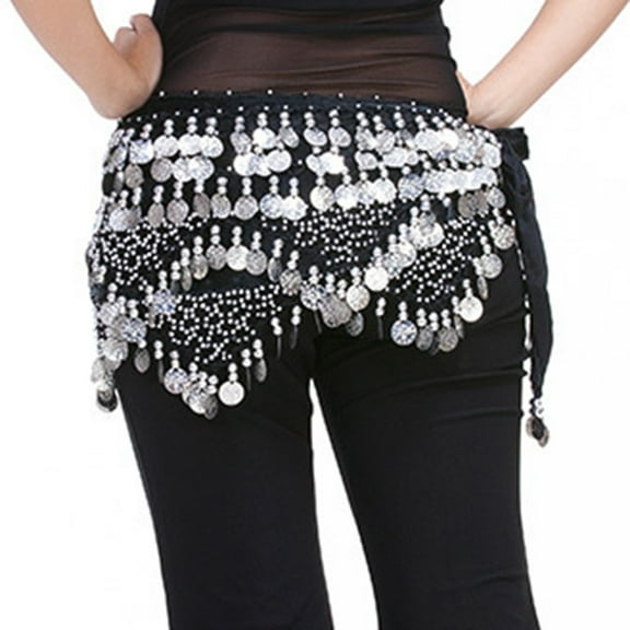 ZHENHONG Lace-Up Belt for Women Belly Dance Belt Wrap Hip Belt Skirt Waistband with Sequins Hip Scarf Women's Accessories Belt Black