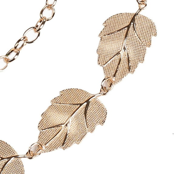 ZHENHONG Lace-Up Belt for Women Lady Fashion Leaves Metal Chain Style Belt Body Chain Women's Accessories Belt Gold