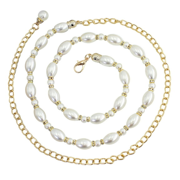 ZHENHONG Lace-Up Belt for Women Thin Belt Rhinestone Inlay Hook Adjustment Waist Chain with Pearl Decoration Women's Accessories Belt White