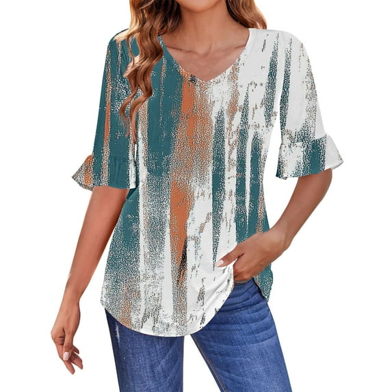 ZHENHONG Long Sleeve T Shirt Women 3/4 Length Sleeves Womens Tops Blouses For Women Casual Tops Trendy Shirts Spring Clothes 2025,Orange Women Blending Shirts XXXL