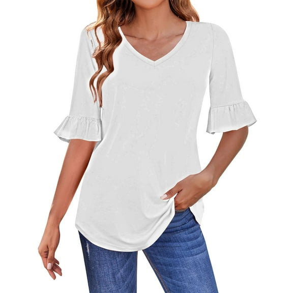 ZHENHONG Long Sleeve T Shirt Women 3/4 Length Sleeves Womens Tops Blouses For Women Casual Tops Trendy Shirts Spring Clothes 2025,White Women Blending Shirts M