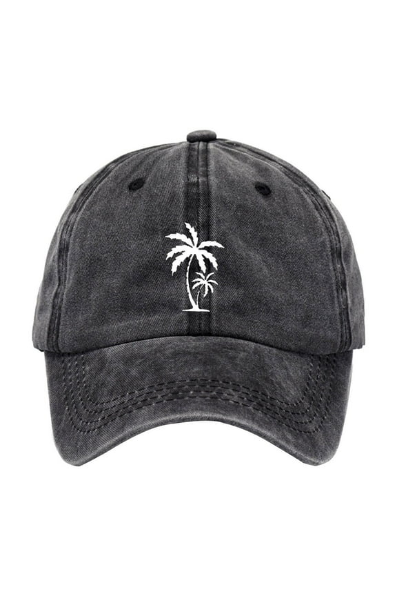 Mens Baseball Caps Distressed Dad Hats Vintage Cotton Trucker Hat Casual Coconut Tree Printed Visor Hat Black