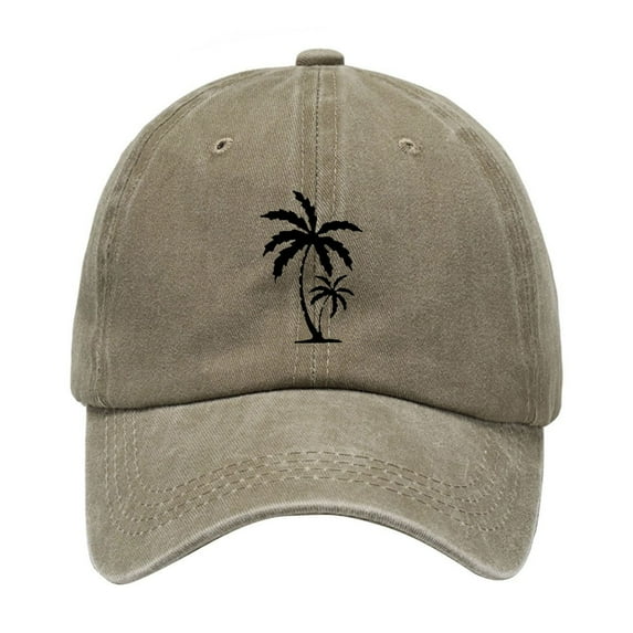 ZHENHONG Mens Baseball Caps Distressed Dad Hats Vintage Cotton Trucker Hat Casual Coconut Tree Printed Visor Hat Khaki