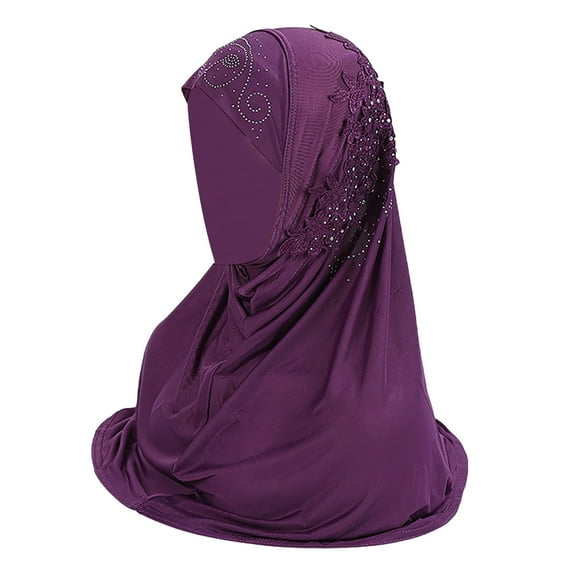 ZHENHONG Muslim Wrap for Women Women Muslim Hijab Wrap Solid Color Lace Muslim Hijab Wrap Scarf Cap Head Cover