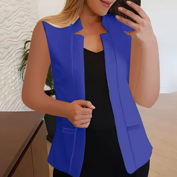 ZHENHONG Outerwear Vests Womens, Women's Autumn Solid Color Flip Tie Pocket Sleeveless Suit JacketWomens Waist Coat Vest