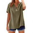 thumbnail image 1 of ZHENHONG Oversized Linen T Shirts, Loose Button Shirt Top Stand Solid Color Sleeve Collar Casual Women's Shirt Women's Shirt Going Out Tops, 1 of 4
