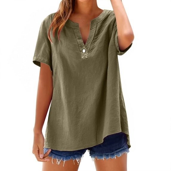 ZHENHONG Oversized Linen T Shirts, Loose Button Shirt Top Stand Solid Color Sleeve Collar Casual Women's Shirt Women's Shirt Going Out Tops