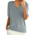 thumbnail image 1 of ZHENHONG Oversized Linen T Shirts, Women's Round Neck Short Sleeved Loose T Shirt With A Knit Bottom Short Top Going Out Tops, 1 of 9