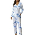 thumbnail image 1 of ZHENHONG Pajamas for Women, Cute Pajama Sets Long Sleeve Sleepwear Button Loungewear Soft 2 Piece Pj Set With Pockets Long Pants, Women's Sleepwear Blue, 1 of 3