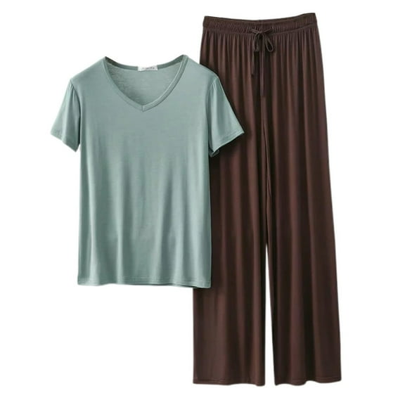 ZHENHONG Pajamas for Women, Round Neck Set Of Autumn Thin Of Solid Color Long Sleeved Pajamas Casual Large Size Two Piece Set, Women's Sleepwear Multi-color