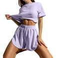 thumbnail image 1 of ZHENHONG Pajamas for Women, Cute Cherry Pajama Set Causal Lettuce Trim Split Loungewear, Women's Sleepwear Purple, 1 of 5