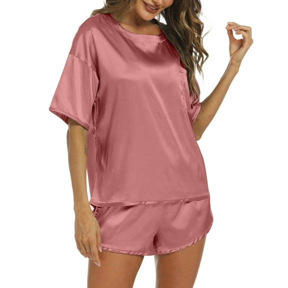 ZHENHONG Pajamas for Women, Pajama Set Shorts And Top Summer Sets Satin Button Up Pajamas Comfy 2 Sleepwear Sets, Women's Sleepwear Pink
