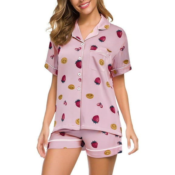 ZHENHONG Pajamas for Women, Pajamas Summer Short Sleeved Lapel Shirt Set Shorts Plus Size Home Clothes, Women's Sleepwear Pink