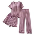 thumbnail image 1 of ZHENHONG Pajamas for Women, Petite Pajama Set Petite Length Top Wide Leg Pants, Women's Sleepwear Purple, 1 of 4