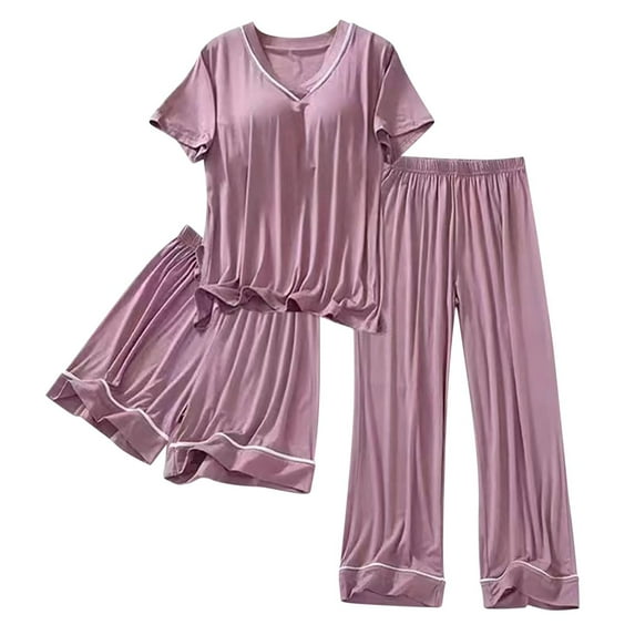ZHENHONG Pajamas for Women, Petite Pajama Set Petite Length Top Wide Leg Pants, Women's Sleepwear Purple