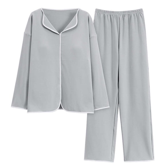 ZHENHONG Pajamas for Women, Petite Pajama Set Petite Length Tunic Top Wide Leg Pants Loungewear Suit, Women's Sleepwear Gray