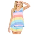 thumbnail image 1 of ZHENHONG Pajamas for Women, Rainbow Stripes Short Sleeve Pajama Set Night Lounge Top Short Sleepwear, Women's Sleepwear Pink, 1 of 9