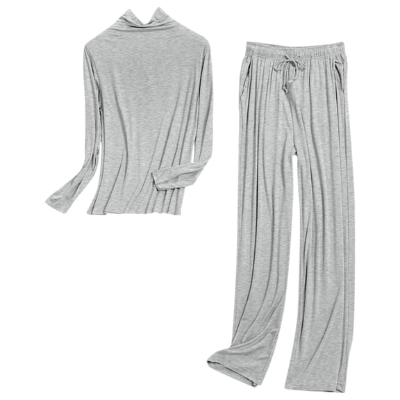 ZHENHONG Pajamas for Women, Round Neck Cotton Long Set Thermal Underwear Thin Cotton Sweater Line Clothing Autumn And Winter, Women's Sleepwear Gray