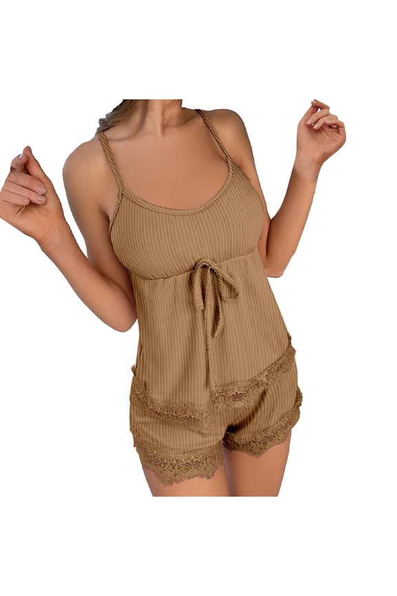 Pajamas for Women, Satin Nightwear Solid Color Silk Camisole and Shorts Loungewear, Women's Sleepwear Yellow