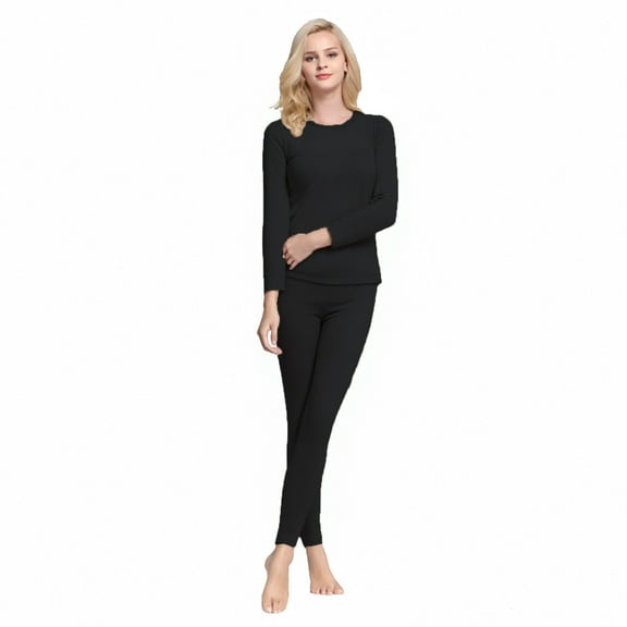 ZHENHONG Pajamas for Women, Thermal Underwear Winter Top And Bottoms Ski Underwear Warm Thermal Underwear Set, Women's Sleepwear Black