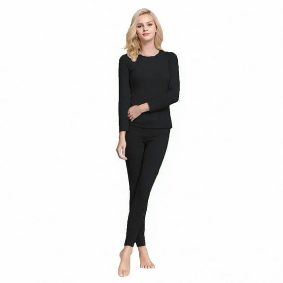 ZHENHONG Pajamas for Women, Thermal Underwear Winter Top And Bottoms Ski Underwear Warm Thermal Underwear Set, Women's Sleepwear Black