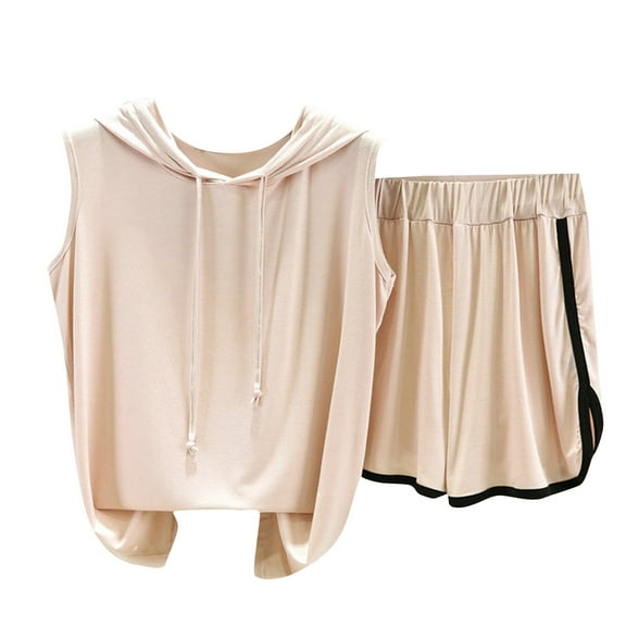 ZHENHONG Pajamas for Women, Vest Shorts Two Piece Home Wear Casual Pajama Set, Women's Sleepwear Beige