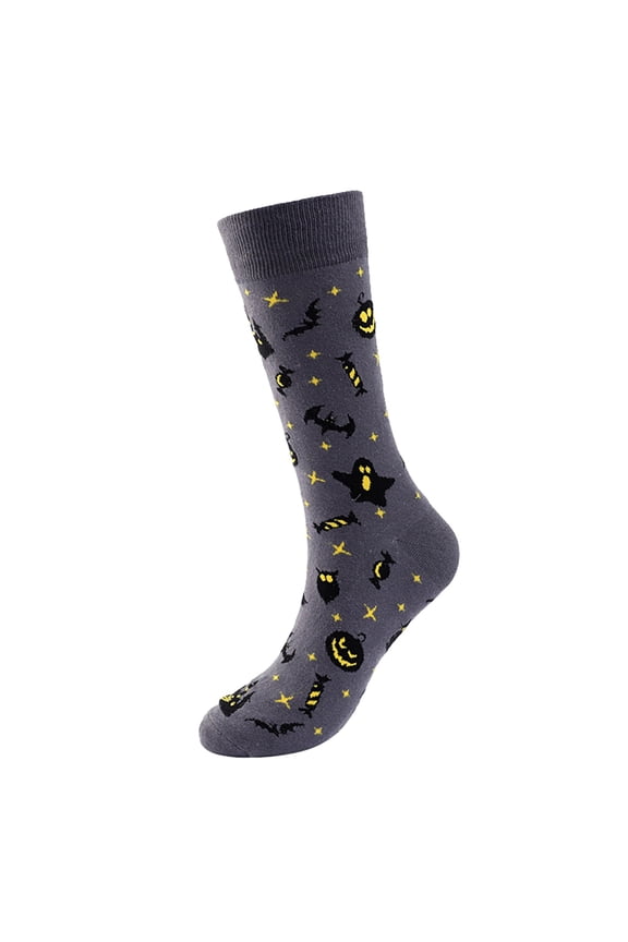 Pilates Socks for Women, Fuzzy Novelty Pumpkin Bat Printed Cotton Fall Stocking Happy Halloween Gifts, Women's Accessories Socks Gray