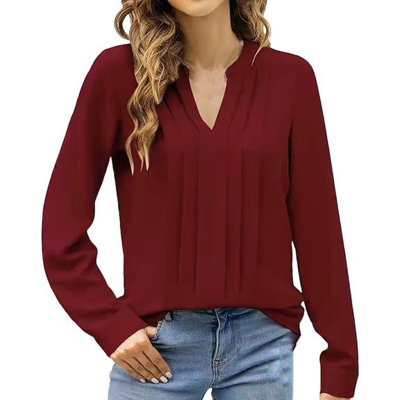 ZHENHONG Plus Size Summer Tops, Europe And The United States Blouse Temperament Long Sleeve Sweet Top V Neck Design Feeling Shirt Going Out Summer Tops